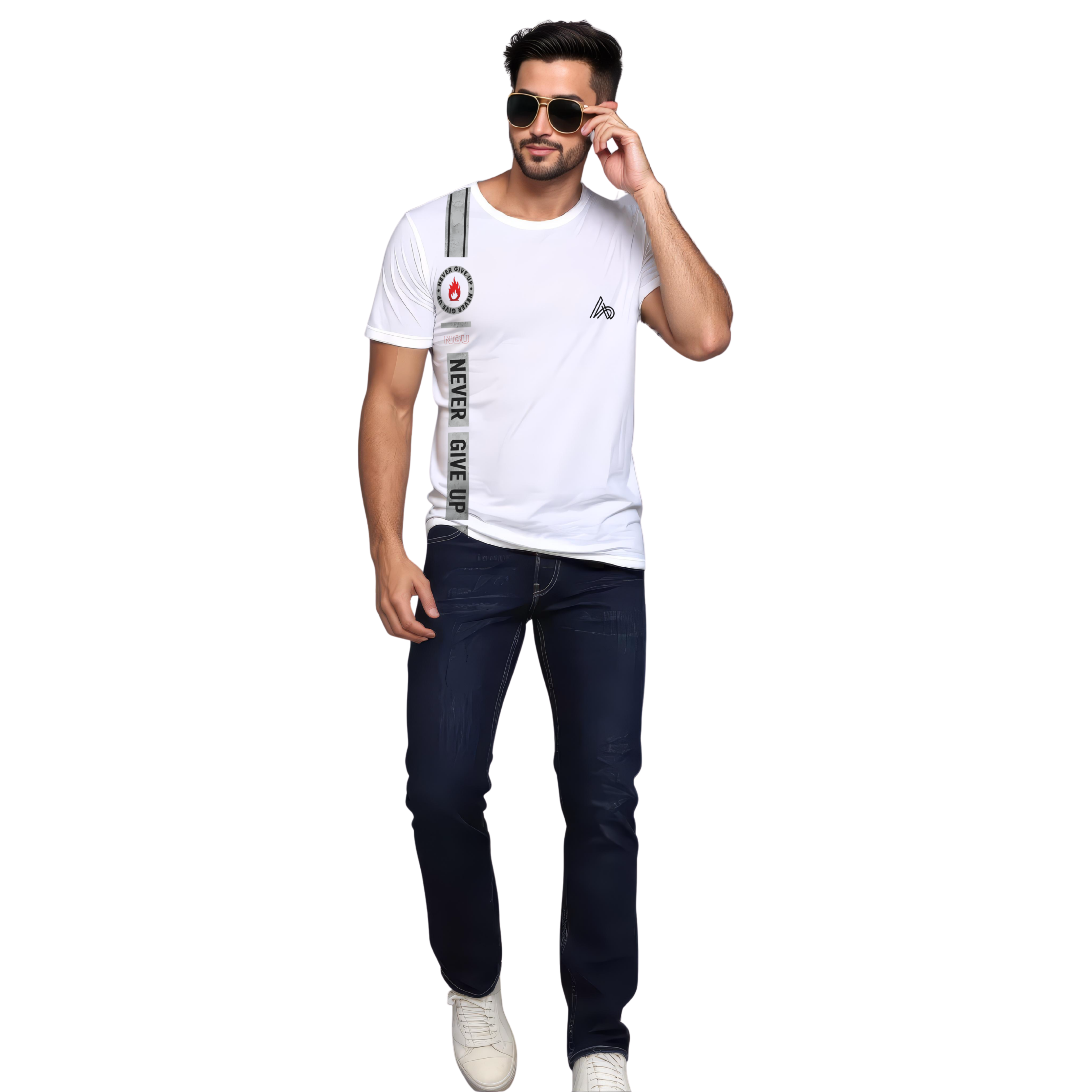 Premium Cotton Lycra T-Shirt for Men – Soft, Stretchable & Perfect Fit ( White )