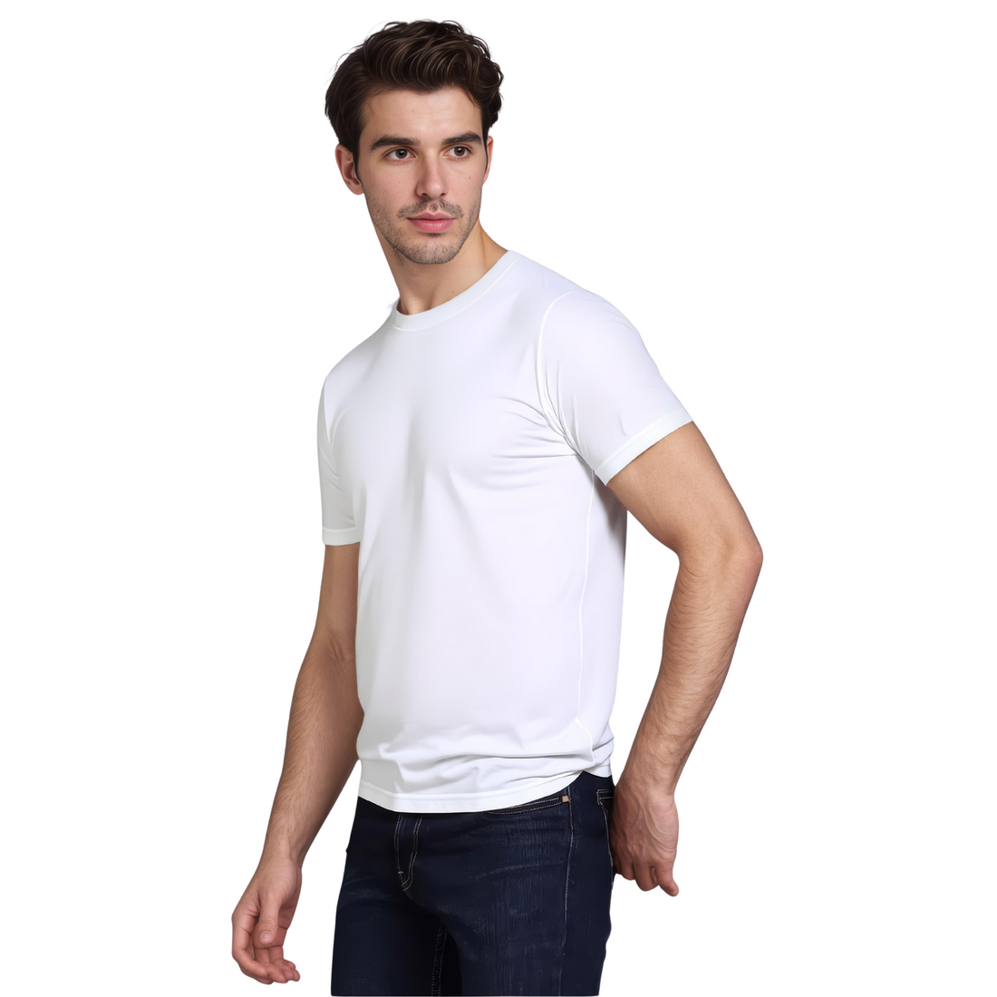 Premium Cotton Lycra T-Shirt for Men – Soft, Stretchable & Perfect Fit ( White )