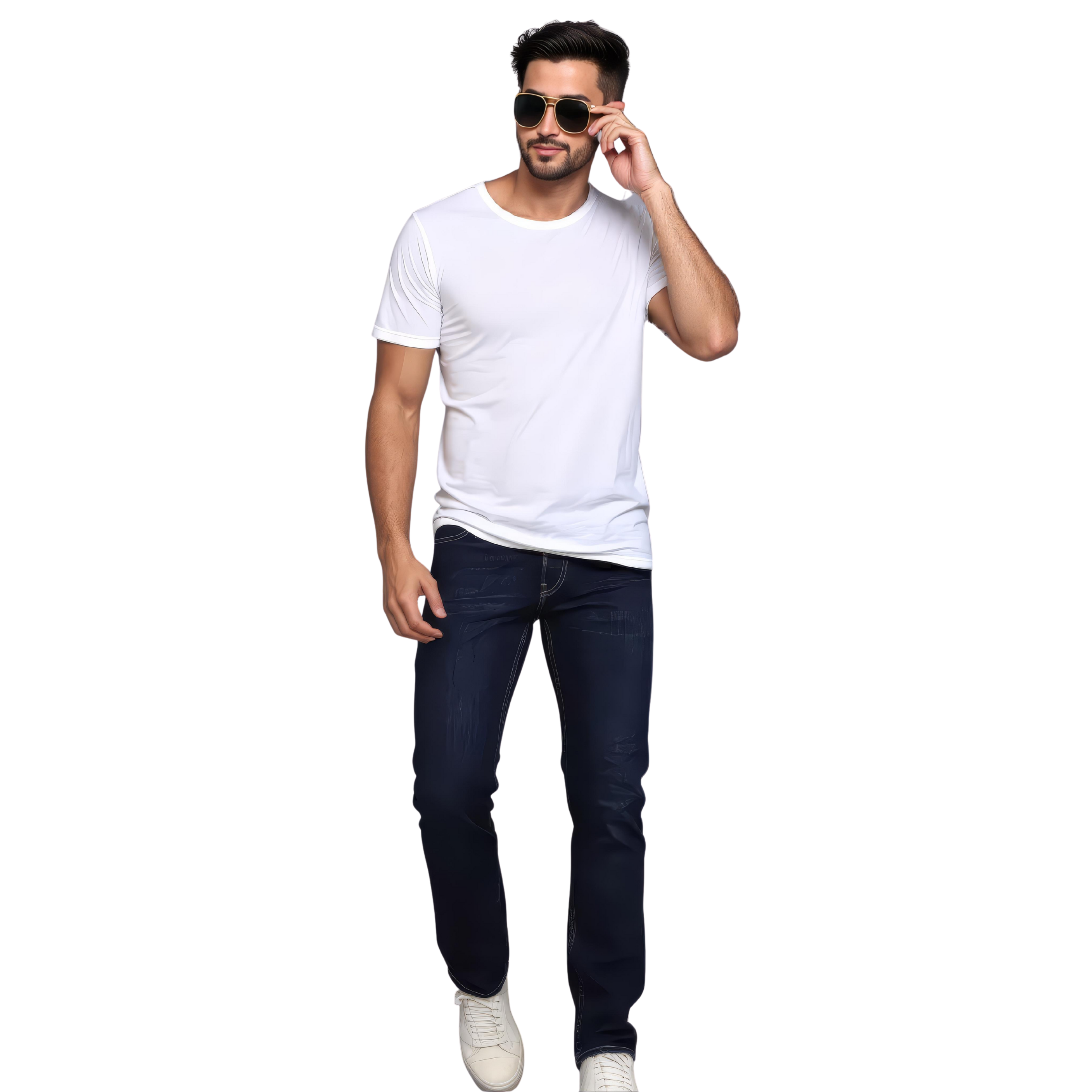 Premium Cotton Lycra T-Shirt for Men – Soft, Stretchable & Perfect Fit ( White )