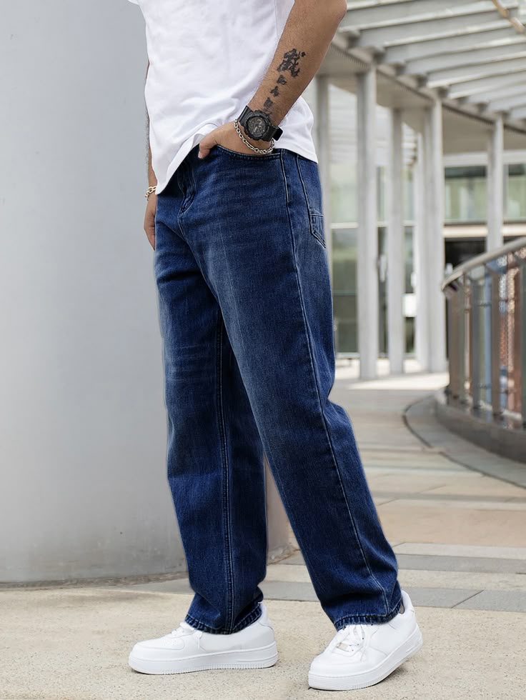 ANINCE Straight Baggy Fit Jeans - Dark Blue Jean